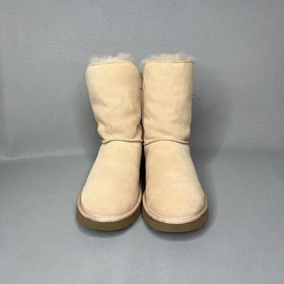 Womens UGG Boots Sz 8 Turn Lock Suede Wool Pinkish Tan Blush Amber #1094933 Boho - Picture 3 of 16